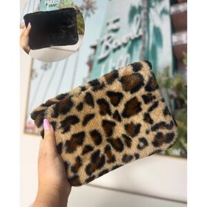 BujiBaja Leopard Cheetah Animal Print Faux Fur Double-Sided Black Clutch Bag